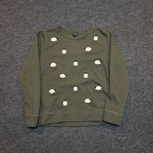 Talbots Kids Olive Green Sheep Embroidered Crewneck Sweatshirt Size Medium